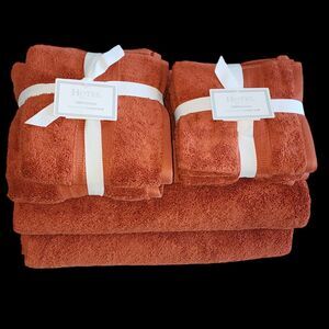 Hotel 8pc Autumnal Rust Color Cotton Towel Set 2 Bath 2 Hand 4Tip  Made in Green